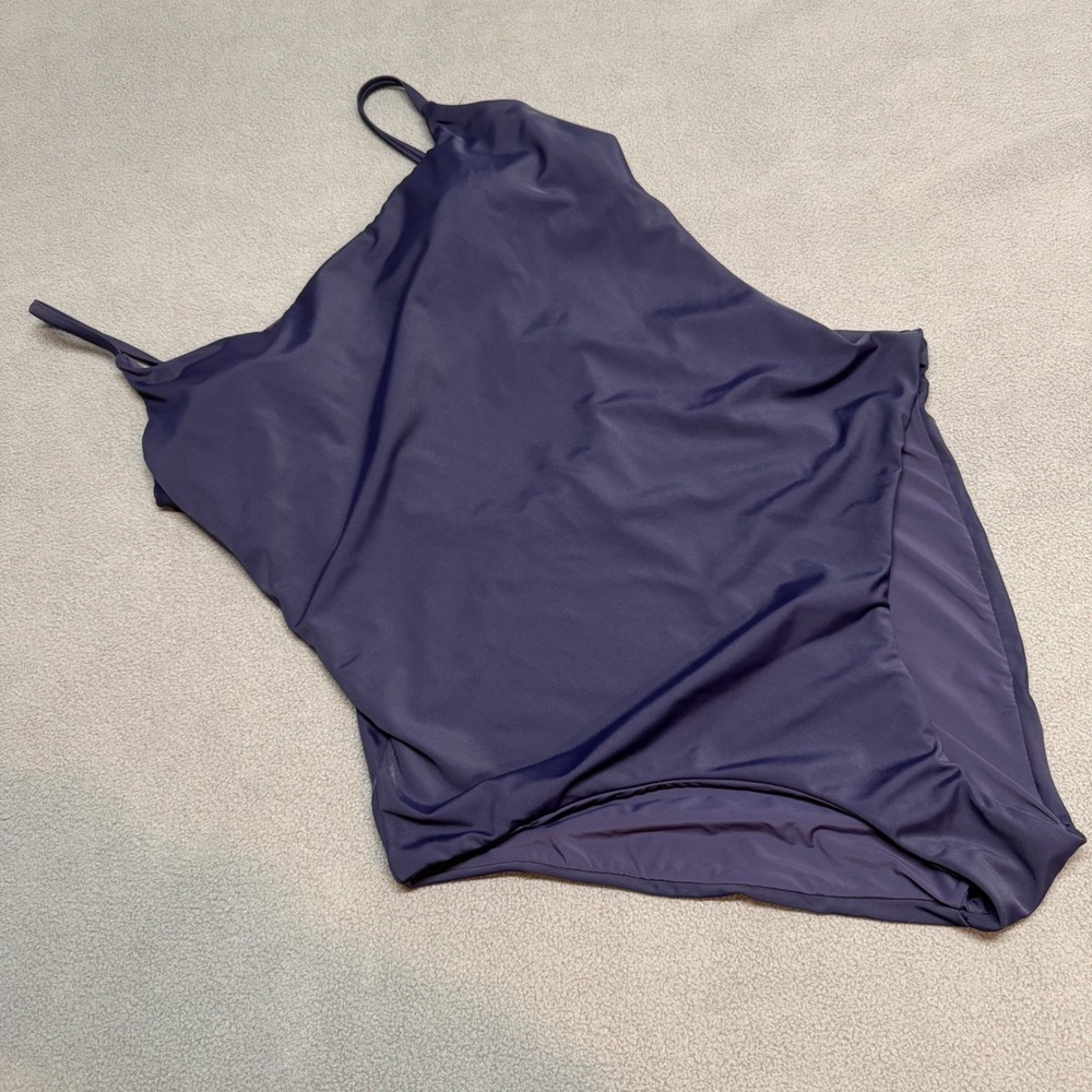 Andie Swim Jetties Low Crossback One Piece Swimsuit Navy Blue Large Tall‎ AO316